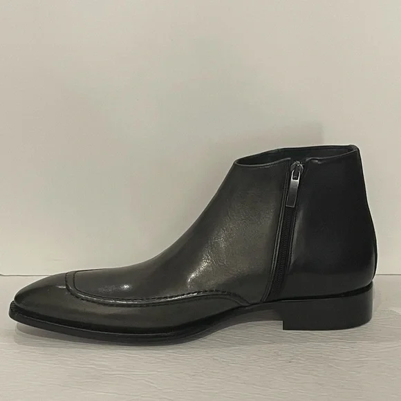 Duca ankle boot charcoal point toe Atalian leather side zipper side buckle - Picture 3 of 5